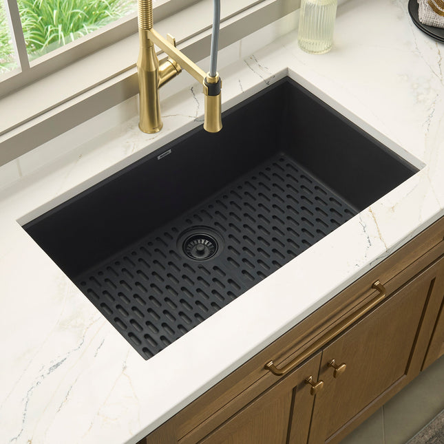 Ruvati 27 x 18 inch Granite Composite Undermount Single Bowl Kitchen Sink - Midnight Black - RVG2027BK Ruvati