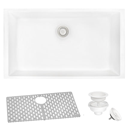 Ruvati 27 x 18 inch Granite Composite Undermount Single Bowl Kitchen Sink - Arctic White - RVG2027WH Ruvati