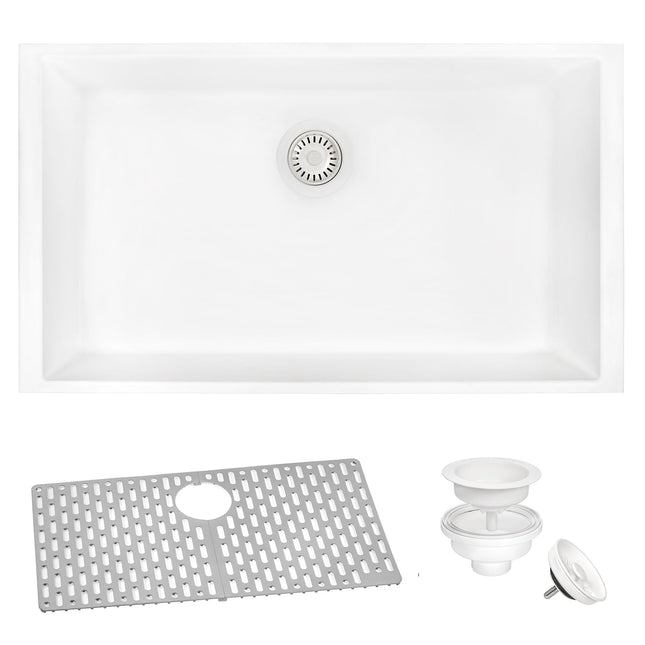 Ruvati 27 x 18 inch Granite Composite Undermount Single Bowl Kitchen Sink - Arctic White - RVG2027WH Ruvati