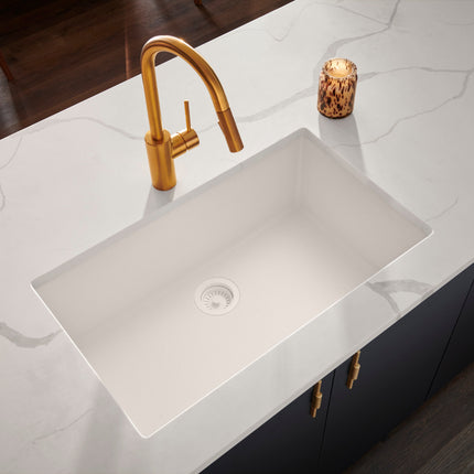 Ruvati 27 x 18 inch Granite Composite Undermount Single Bowl Kitchen Sink - Arctic White - RVG2027WH Ruvati
