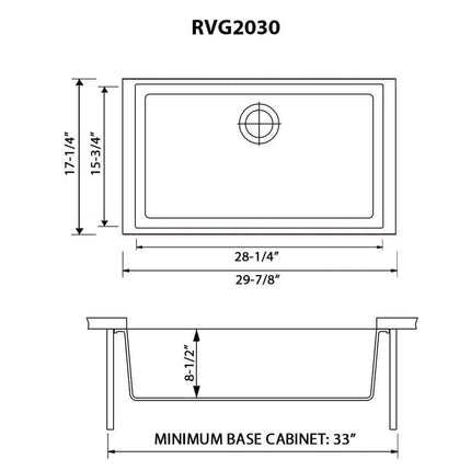 Ruvati 30 x 18 inch Granite Composite Undermount Single Bowl Kitchen Sink - Midnight Black - RVG2030BK Ruvati