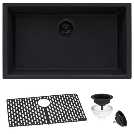 Ruvati 30 x 18 inch Granite Composite Undermount Single Bowl Kitchen Sink - Midnight Black - RVG2030BK Ruvati