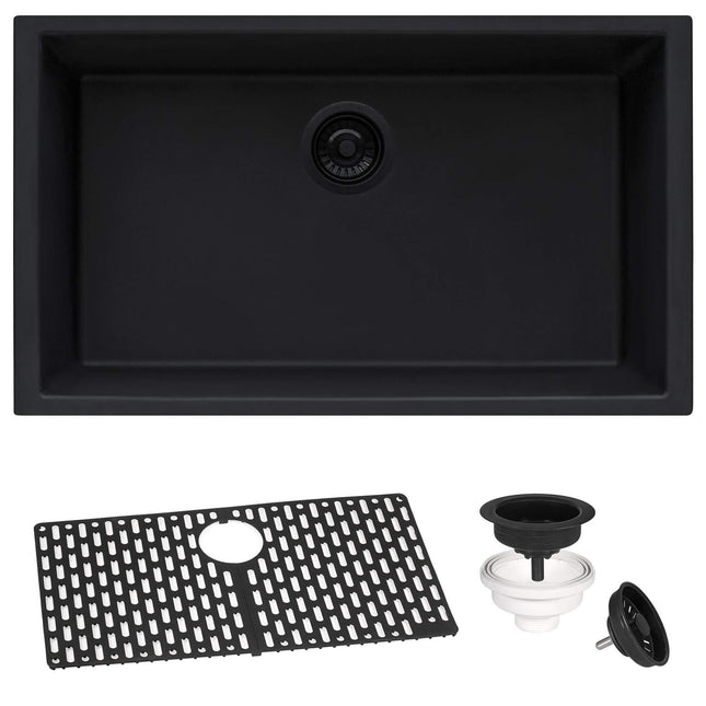 Ruvati 30 x 18 inch Granite Composite Undermount Single Bowl Kitchen Sink - Midnight Black - RVG2030BK Ruvati