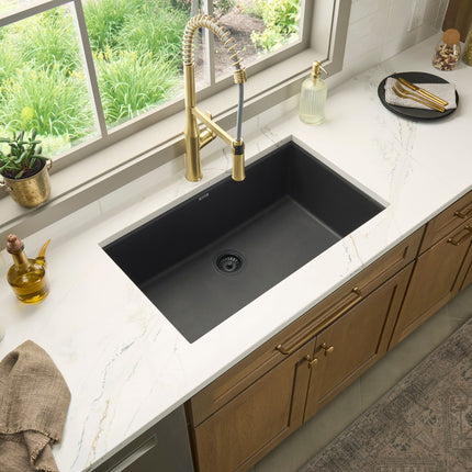 Ruvati 30 x 18 inch Granite Composite Undermount Single Bowl Kitchen Sink - Midnight Black - RVG2030BK Ruvati