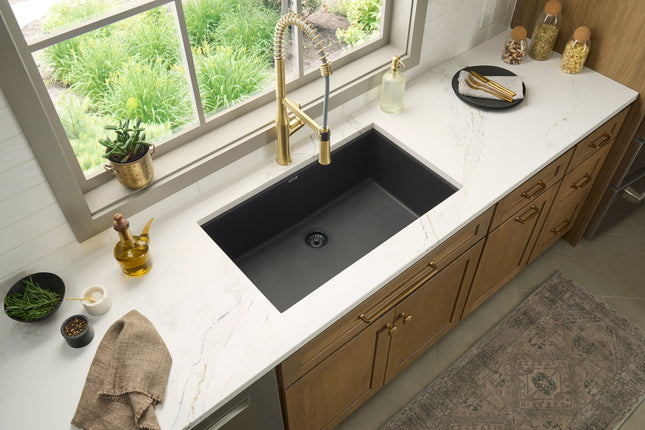 Ruvati 30 x 18 inch Granite Composite Undermount Single Bowl Kitchen Sink - Midnight Black - RVG2030BK Ruvati