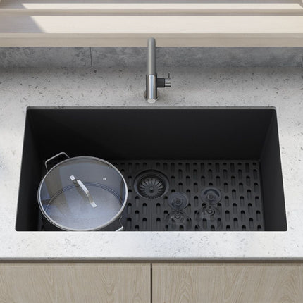 Ruvati 30 x 18 inch Granite Composite Undermount Single Bowl Kitchen Sink - Midnight Black - RVG2030BK Ruvati