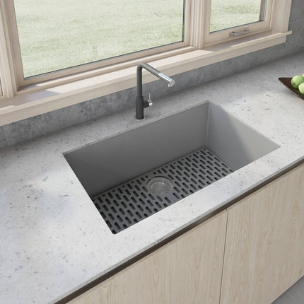 Ruvati 30 x 18 inch Granite Composite Undermount Single Bowl Kitchen Sink - Silver Gray - RVG2030GR Ruvati