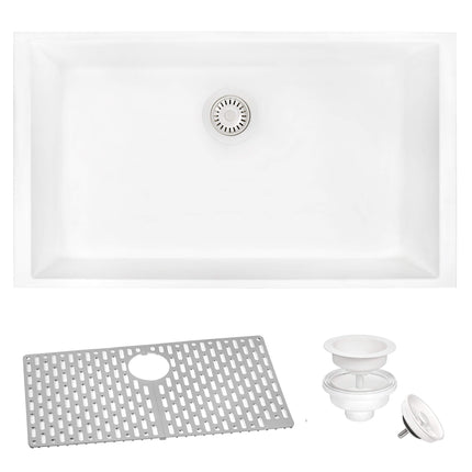 Ruvati 30 x 18 inch Granite Composite Undermount Single Bowl Kitchen Sink - Arctic White - RVG2030WH Ruvati