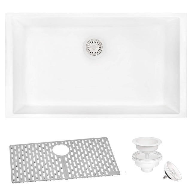 Ruvati 30 x 18 inch Granite Composite Undermount Single Bowl Kitchen Sink - Arctic White - RVG2030WH Ruvati