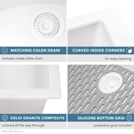 Ruvati 30 x 18 inch Granite Composite Undermount Single Bowl Kitchen Sink - Arctic White - RVG2030WH Ruvati
