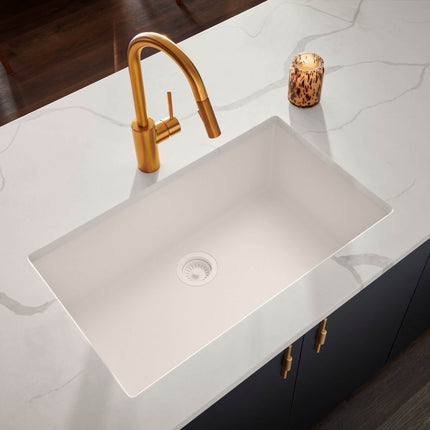 Ruvati 30 x 18 inch Granite Composite Undermount Single Bowl Kitchen Sink - Arctic White - RVG2030WH Ruvati