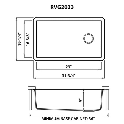 Ruvati 32 x 19 inch epiGranite Undermount Granite Composite Single Bowl Kitchen Sink - Urban Gray - RVG2033GR Ruvati