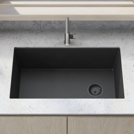 Ruvati 32 x 19 inch epiGranite Undermount Granite Composite Single Bowl Kitchen Sink - Midnight Black - RVG2033BK Ruvati