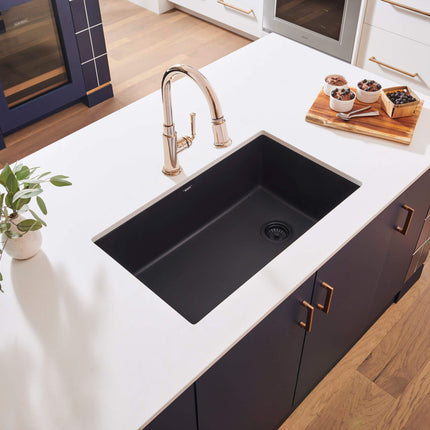 Ruvati 32 x 19 inch epiGranite Undermount Granite Composite Single Bowl Kitchen Sink - Midnight Black - RVG2033BK Ruvati
