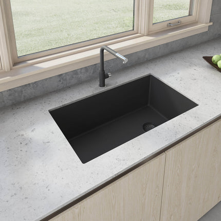 Ruvati 32 x 19 inch epiGranite Undermount Granite Composite Single Bowl Kitchen Sink - Midnight Black - RVG2033BK Ruvati