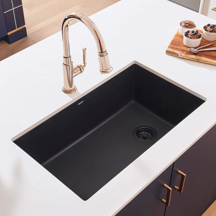 Ruvati 32 x 19 inch epiGranite Undermount Granite Composite Single Bowl Kitchen Sink - Midnight Black - RVG2033BK Ruvati