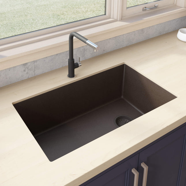 Ruvati 32 x 19 inch epiGranite Undermount Granite Composite Single Bowl Kitchen Sink - Espresso Brown - RVG2033ES Ruvati