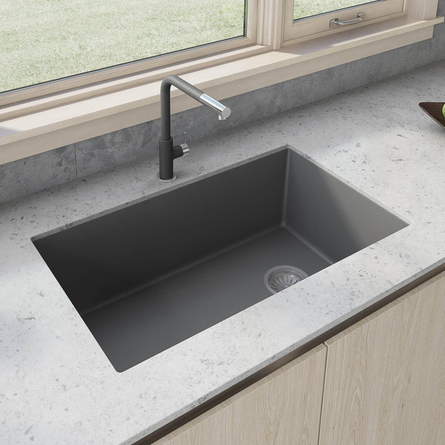 Ruvati 32 x 19 inch epiGranite Undermount Granite Composite Single Bowl Kitchen Sink - Urban Gray - RVG2033GR Ruvati