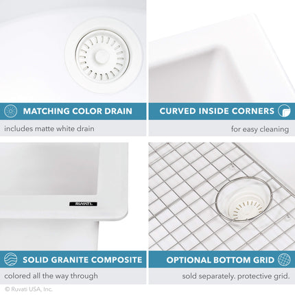 Ruvati 32 x 19 inch epiGranite Undermount Granite Composite Single Bowl Kitchen Sink - Arctic White - RVG2033WH Ruvati