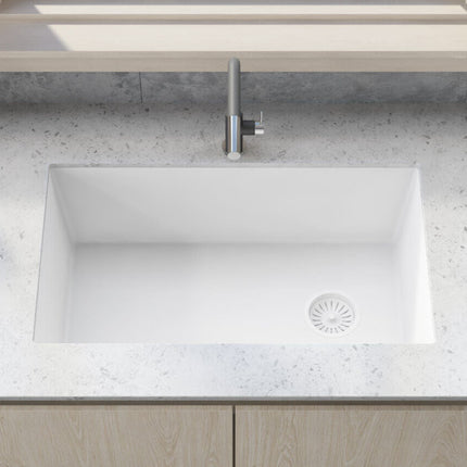 Ruvati 32 x 19 inch epiGranite Undermount Granite Composite Single Bowl Kitchen Sink - Arctic White - RVG2033WH Ruvati