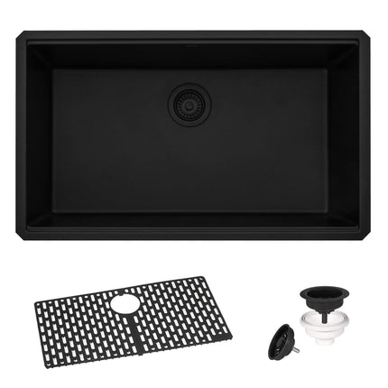 Ruvati 33 x 19 inch Granite Composite Undermount Single Bowl Kitchen Sink - Midnight Black - RVG2080BK Ruvati