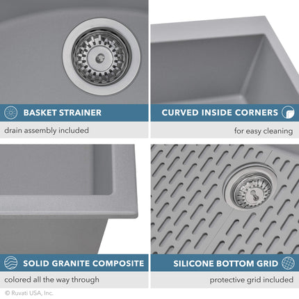 Ruvati 33 x 19 inch Granite Composite Undermount Single Bowl Kitchen Sink - Silver Gray - RVG2080GR Ruvati