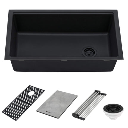 Ruvati 33-inch Undermount Workstation Granite Composite Kitchen Sink Matte Black - RVG2302BK Ruvati