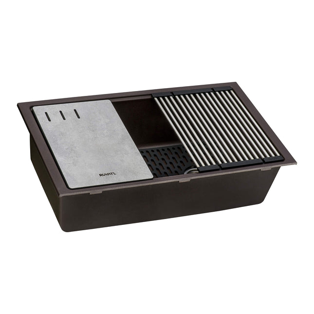 Ruvati 33-inch Granite Composite Undermount Workstation Kitchen Sink Coffee Brown - RVG2302ES Ruvati