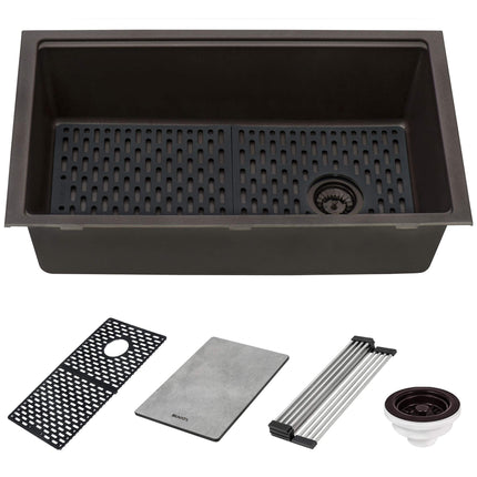 Ruvati 33-inch Granite Composite Undermount Workstation Kitchen Sink Coffee Brown - RVG2302ES Ruvati