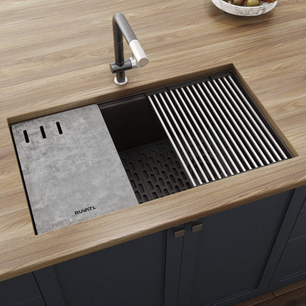 Ruvati 33-inch Granite Composite Undermount Workstation Kitchen Sink Coffee Brown - RVG2302ES Ruvati