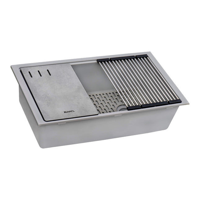 Ruvati 33-inch Undermount Workstation Granite Composite Kitchen Sink Silver Gray - RVG2302GR Ruvati