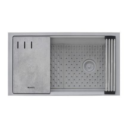 Ruvati 33-inch Undermount Workstation Granite Composite Kitchen Sink Silver Gray - RVG2302GR Ruvati