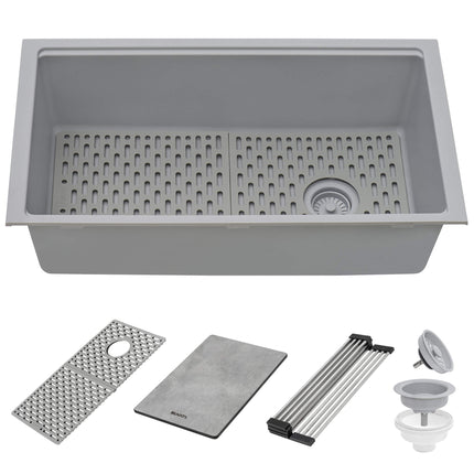 Ruvati 33-inch Undermount Workstation Granite Composite Kitchen Sink Silver Gray - RVG2302GR Ruvati