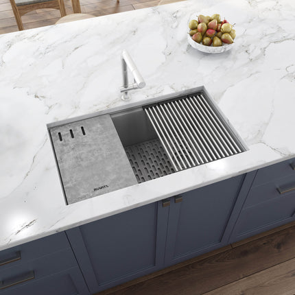 Ruvati 33-inch Undermount Workstation Granite Composite Kitchen Sink Silver Gray - RVG2302GR Ruvati