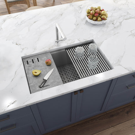 Ruvati 33-inch Undermount Workstation Granite Composite Kitchen Sink Silver Gray - RVG2302GR Ruvati