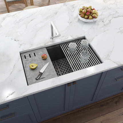 Ruvati 33-inch Undermount Workstation Granite Composite Kitchen Sink Urban Gray - RVG2302UG Ruvati