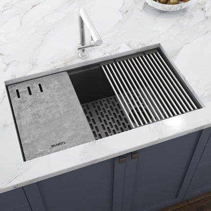Ruvati 33-inch Undermount Workstation Granite Composite Kitchen Sink Urban Gray - RVG2302UG Ruvati