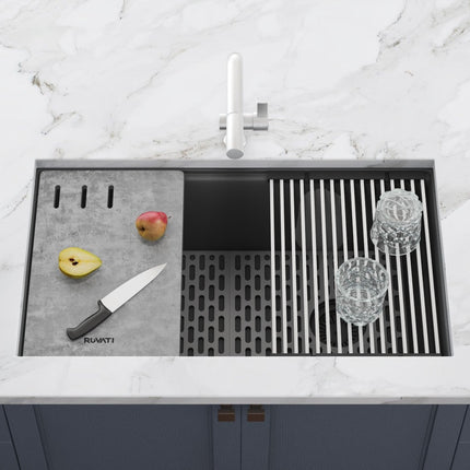 Ruvati 33-inch Undermount Workstation Granite Composite Kitchen Sink Urban Gray - RVG2302UG Ruvati