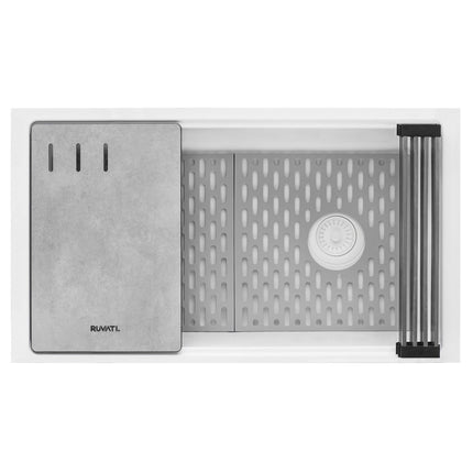 Ruvati 33-inch Granite Composite Workstation Undermount Kitchen Sink Single Bowl White - RVG2302WH Ruvati