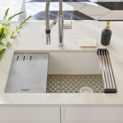 Ruvati 33-inch Granite Composite Workstation Undermount Kitchen Sink Single Bowl White - RVG2302WH Ruvati
