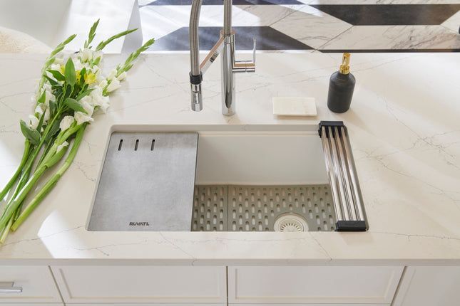 Ruvati 33-inch Granite Composite Workstation Undermount Kitchen Sink Single Bowl White - RVG2302WH Ruvati