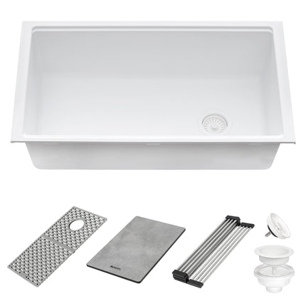 Ruvati 33-inch Granite Composite Workstation Undermount Kitchen Sink Single Bowl White - RVG2302WH Ruvati