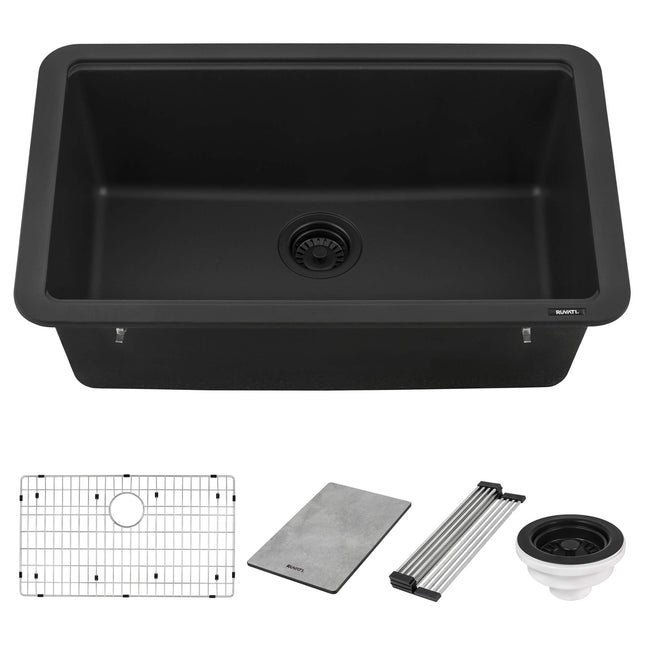 Ruvati 30-inch Granite Composite Workstation Matte Black Dual Mount Kitchen Sink - RVG2310BK Ruvati