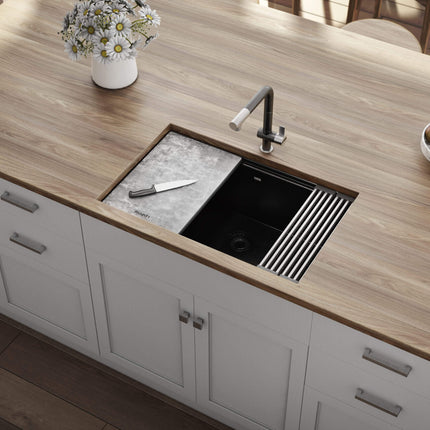 Ruvati 30-inch Granite Composite Workstation Matte Black Dual Mount Kitchen Sink - RVG2310BK Ruvati