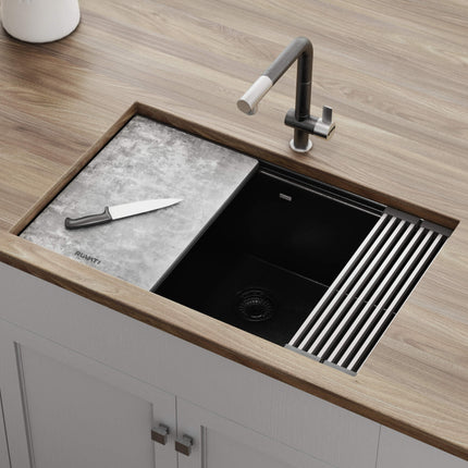 Ruvati 30-inch Granite Composite Workstation Matte Black Dual Mount Kitchen Sink - RVG2310BK Ruvati