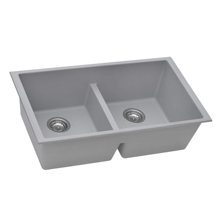 Ruvati 33 x 19 inch Granite Composite Undermount Double Bowl Low Divide Kitchen Sink - Silver Gray - RVG2385GR Ruvati