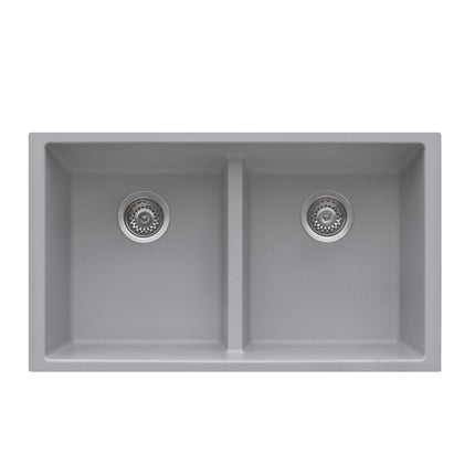Ruvati 33 x 19 inch Granite Composite Undermount Double Bowl Low Divide Kitchen Sink - Silver Gray - RVG2385GR Ruvati