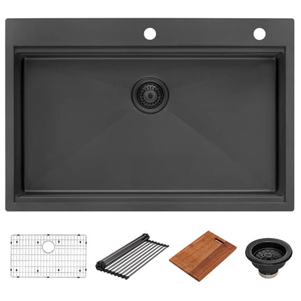 Ruvati 33 inch Gunmetal Black Stainless Steel Workstation Drop-in Topmount Kitchen Sink Single Bowl - RVH5003BL Ruvati