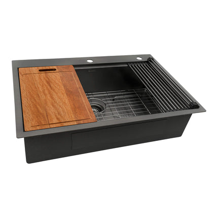 Ruvati 33 inch Gunmetal Black Stainless Steel Workstation Drop-in Topmount Kitchen Sink Single Bowl - RVH5003BL Ruvati
