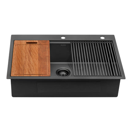 Ruvati 33 inch Gunmetal Black Stainless Steel Workstation Drop-in Topmount Kitchen Sink Single Bowl - RVH5003BL Ruvati
